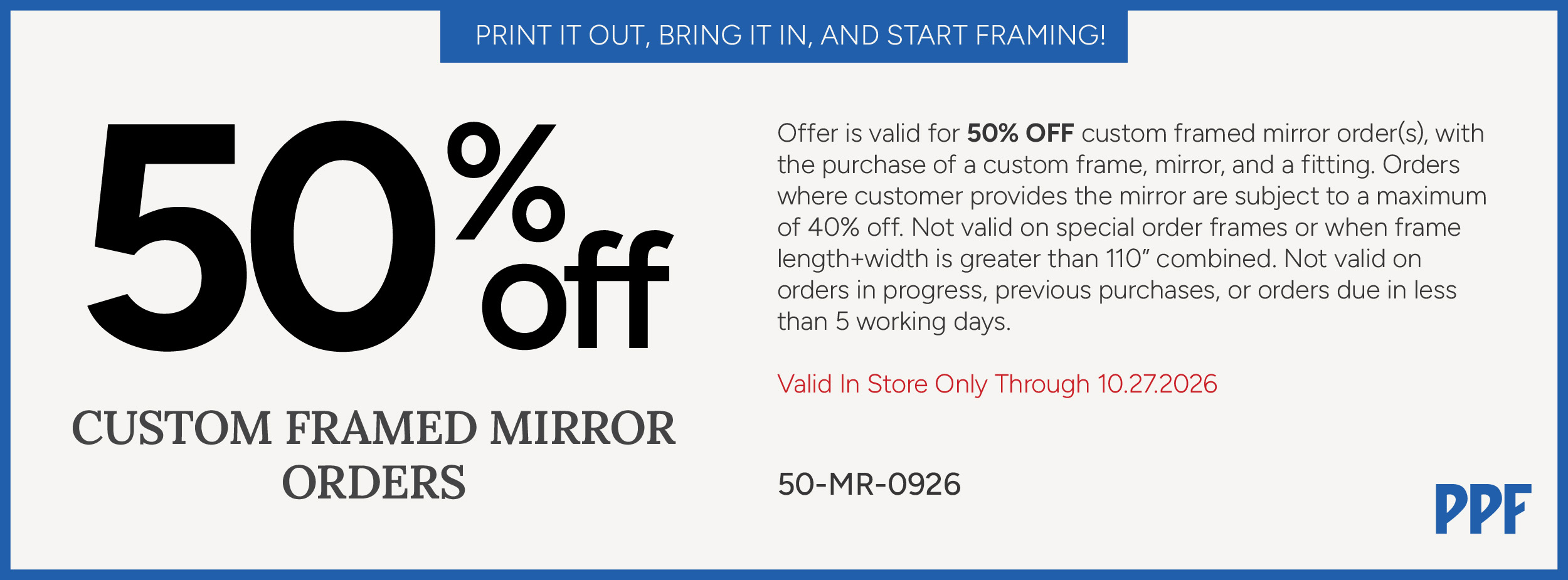 50 Percent Off Custom Framed Mirror Coupon